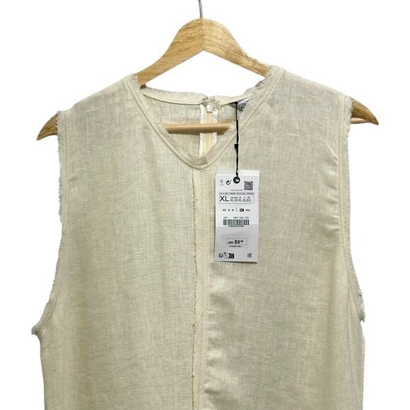 NWT ZARA 100% Linen Minimalist Sleeveless Shift Natural Vanilla  Midi Dress - Picture 5 of 14